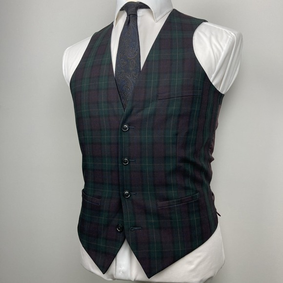 Bar III Men's Slim-Fit Plaid Suit Vest Size S Green Red F01089 - Picture 3 of 9